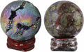 Pack of 2 Rainbow Titanium Coated Druzy Geode Sphere Ball & Natural Dragon Blood Stone Crystal Ball D2714