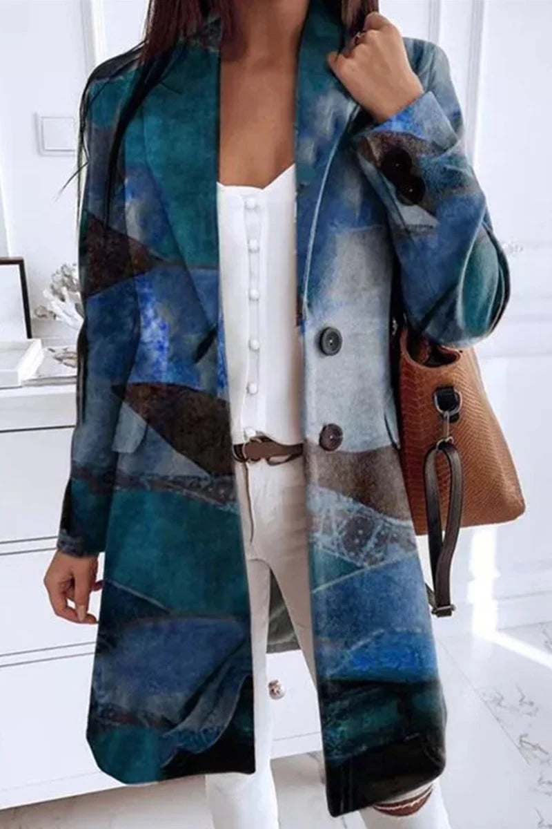 Geometric Printing Turn-back Collar Outerwear N620859