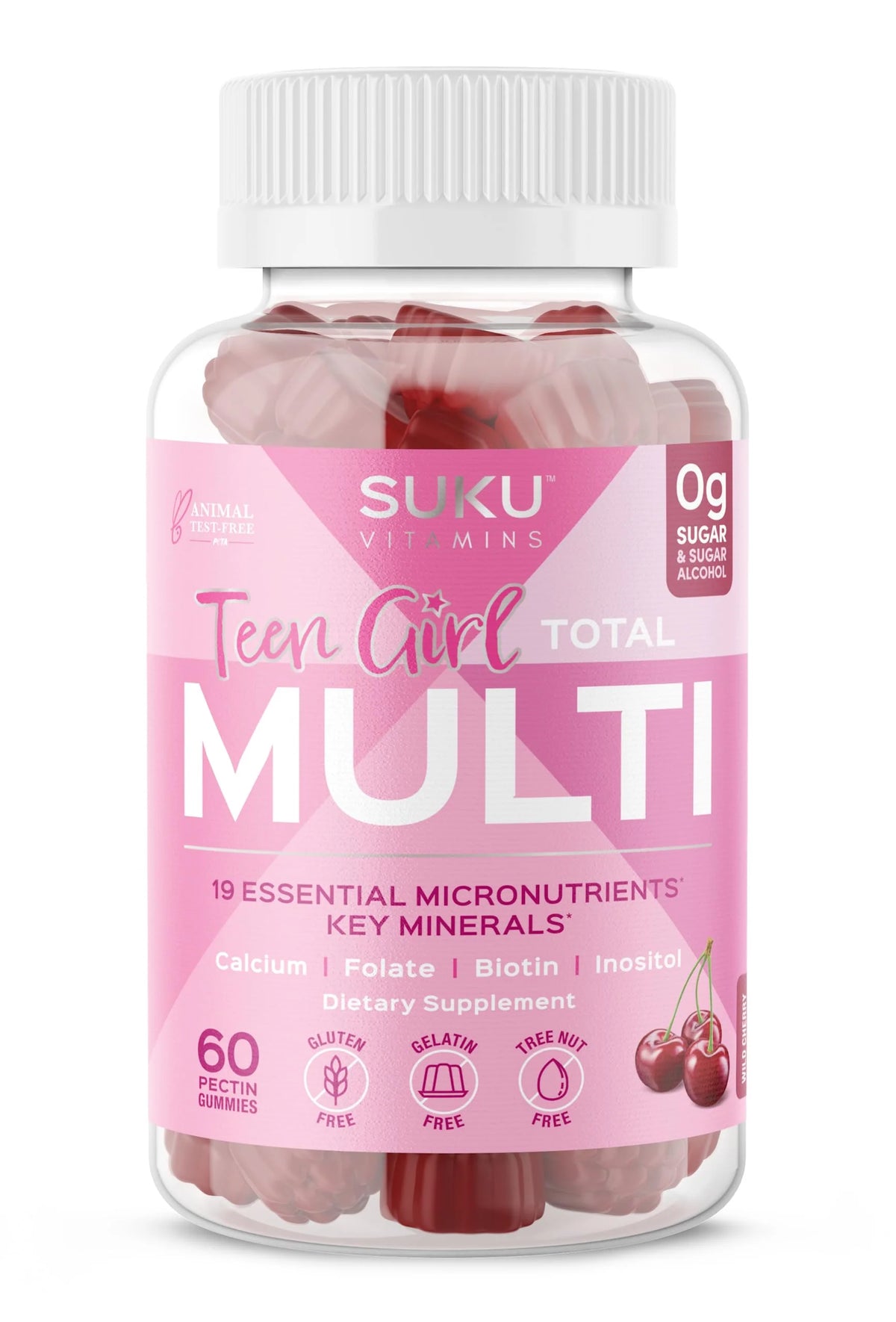 Sugar Free Vegetarian Gummy Vitamins with 19 Essential Nutrients Cherry Flavor 60 Count K50946