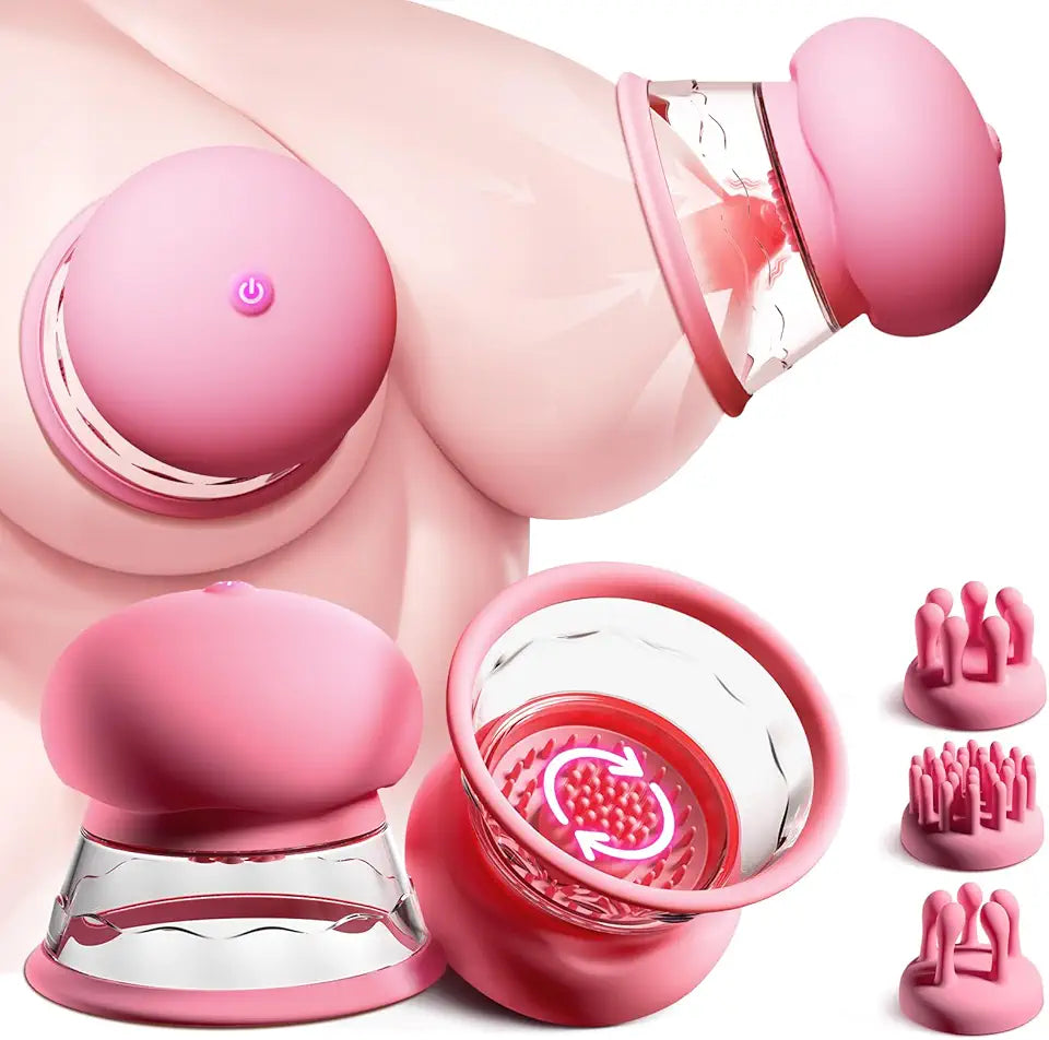 Nipple Sucking Vibrator with 10 Rotation Modes 3 Brush Heads Rechargeable G37523