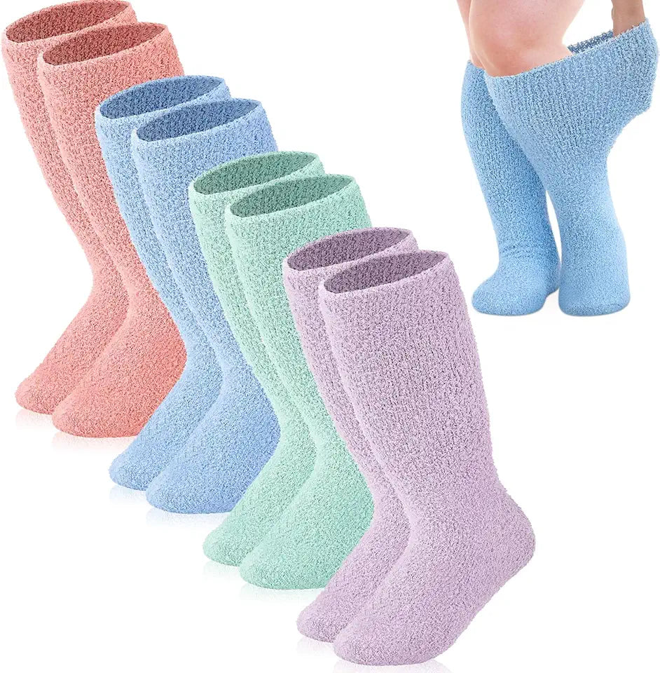 4 Pairs Extra Width Non Slip Coral Fleece Socks C55617