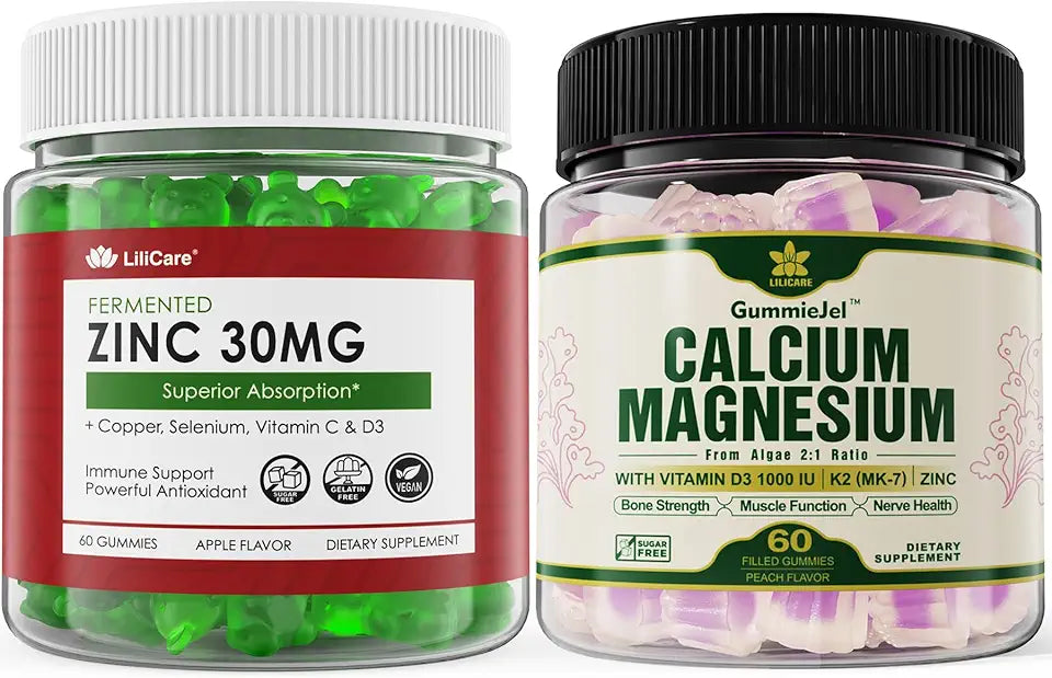 Sugar Free Zinc Gummies 2 Pack + Plant Based Calcium Supplement 1 Pack N7296