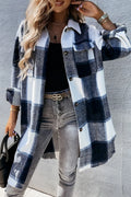 Plaid Patchwork Buckle Turndown Collar Outerwear A287710